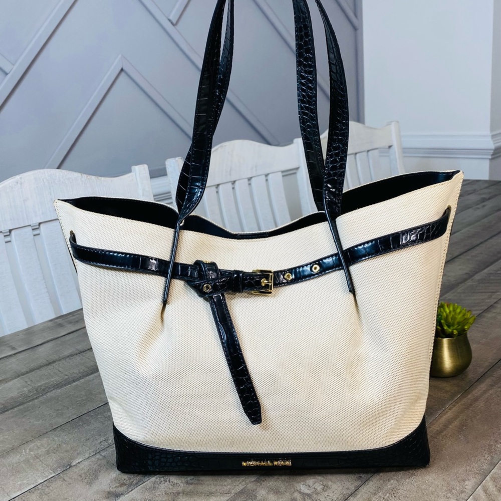 Michael Kors Emilia Large Canvas and Crocodile-Embossed Tote Bag
